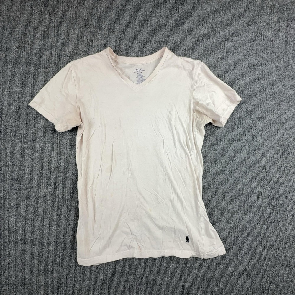 Polo‎ Ralph Lauren Shirt Womens Medium White V Neck Slim Fit Logo Basic Cotton